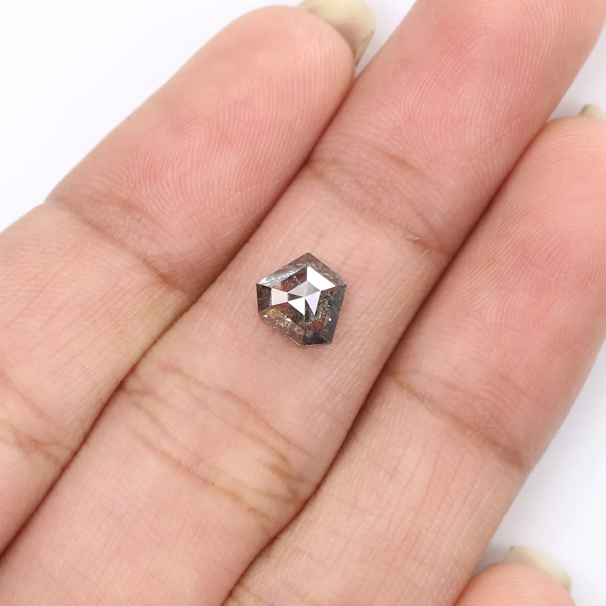 0.96 Ct Natural Loose Shield Shape Diamond Salt And Pepper Shield Cut Diamond 5.50 MM Natural Black Gray Shield Rose Cut Diamond