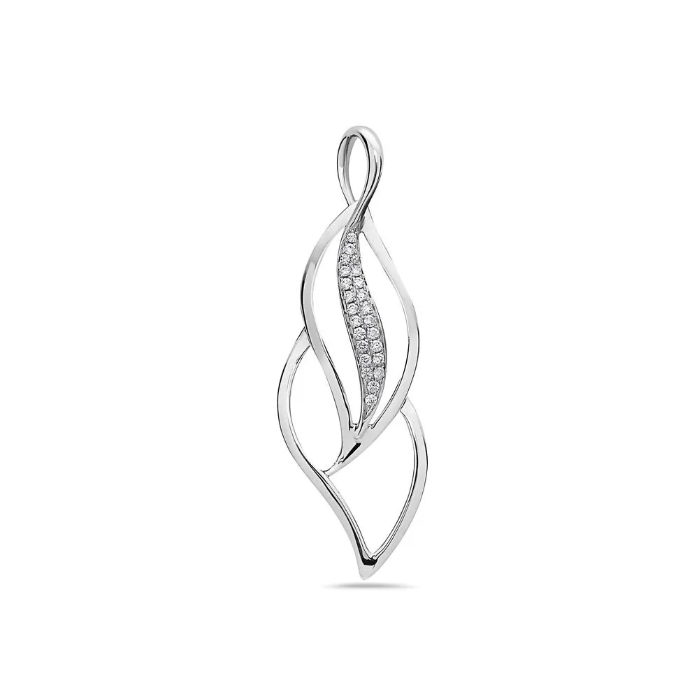 14K White Gold Floating Leaves Figure Women's Pendant with 0.20CT Diamonds