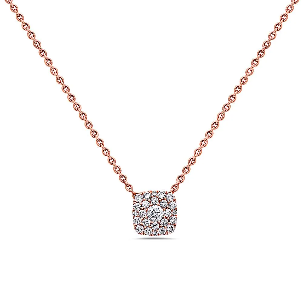 18K Rose Gold Small Square Women's Necklace With 0.27 CT Diamonds