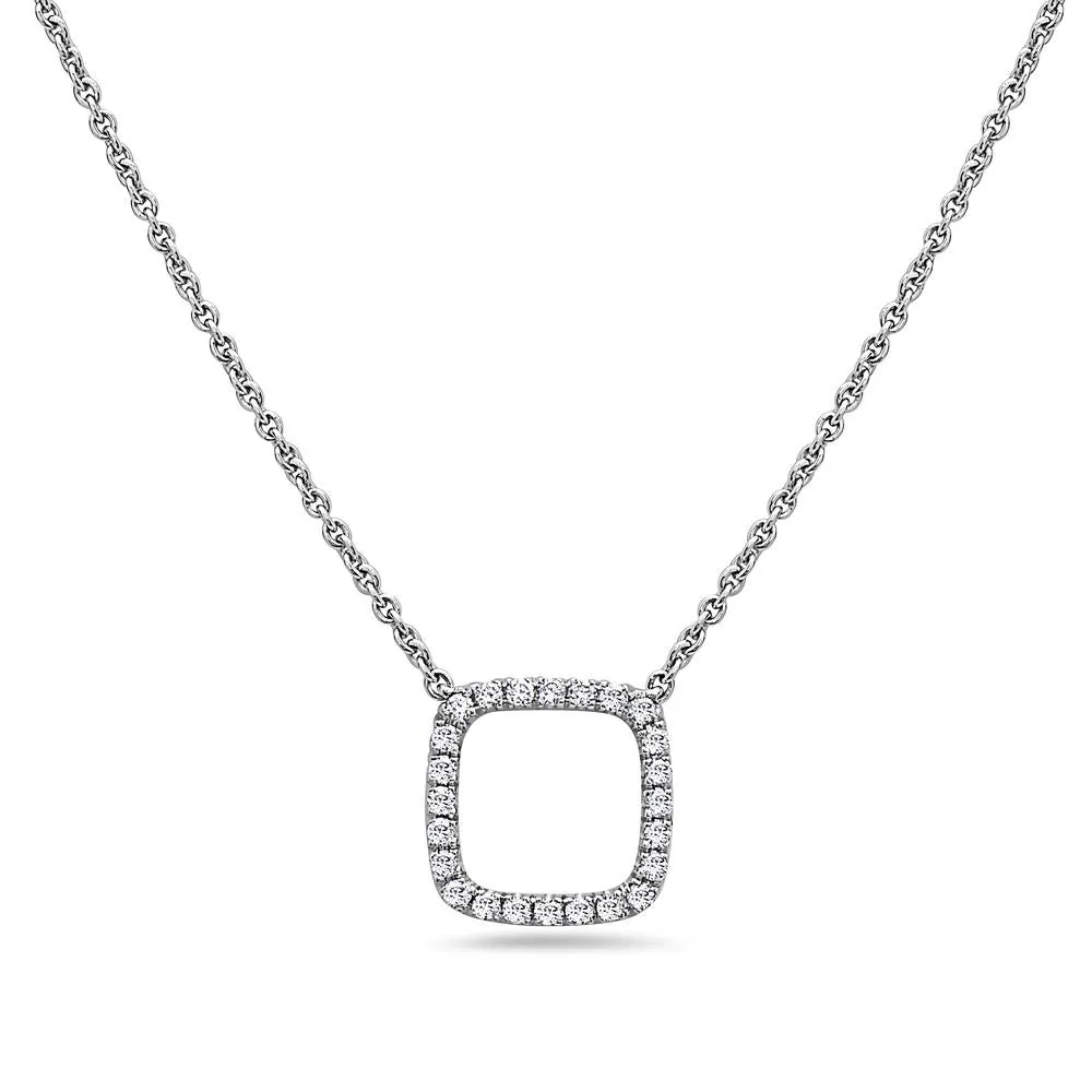 18K White Gold Square-Shaped Floating Women's Necklace With 0.18 CT Diamonds