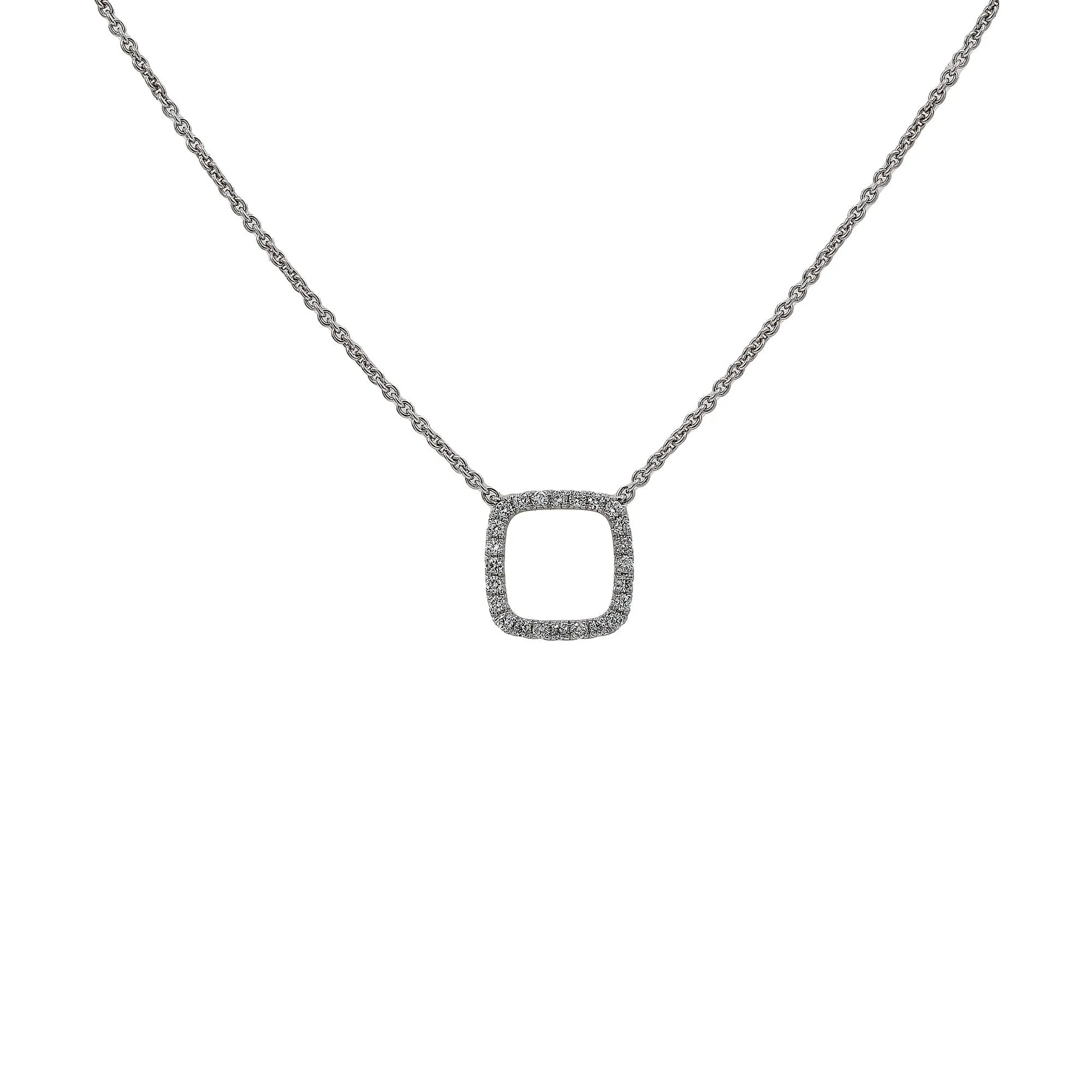 18K White Gold Square-Shaped Floating Women's Necklace With 0.18 CT Diamonds