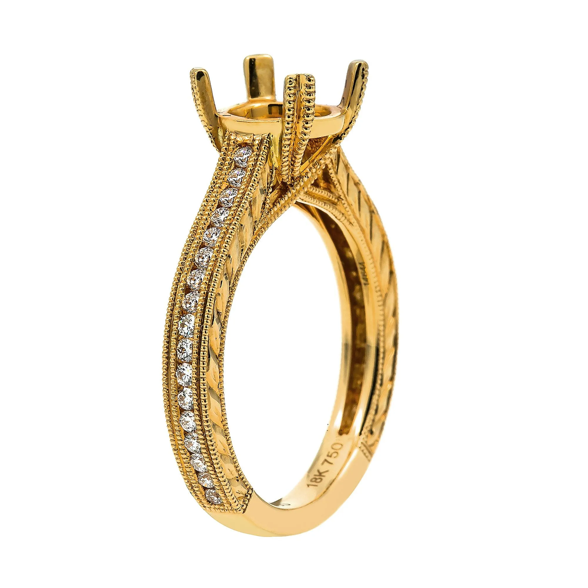 18K Yellow Gold Diamond Engagement Semi-Mounting Women's Ring With 0.30 CT Diamonds