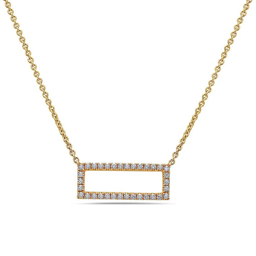 18K Yellow Gold Floating Rectangle Women's Necklace With 0.26 CT Diamonds