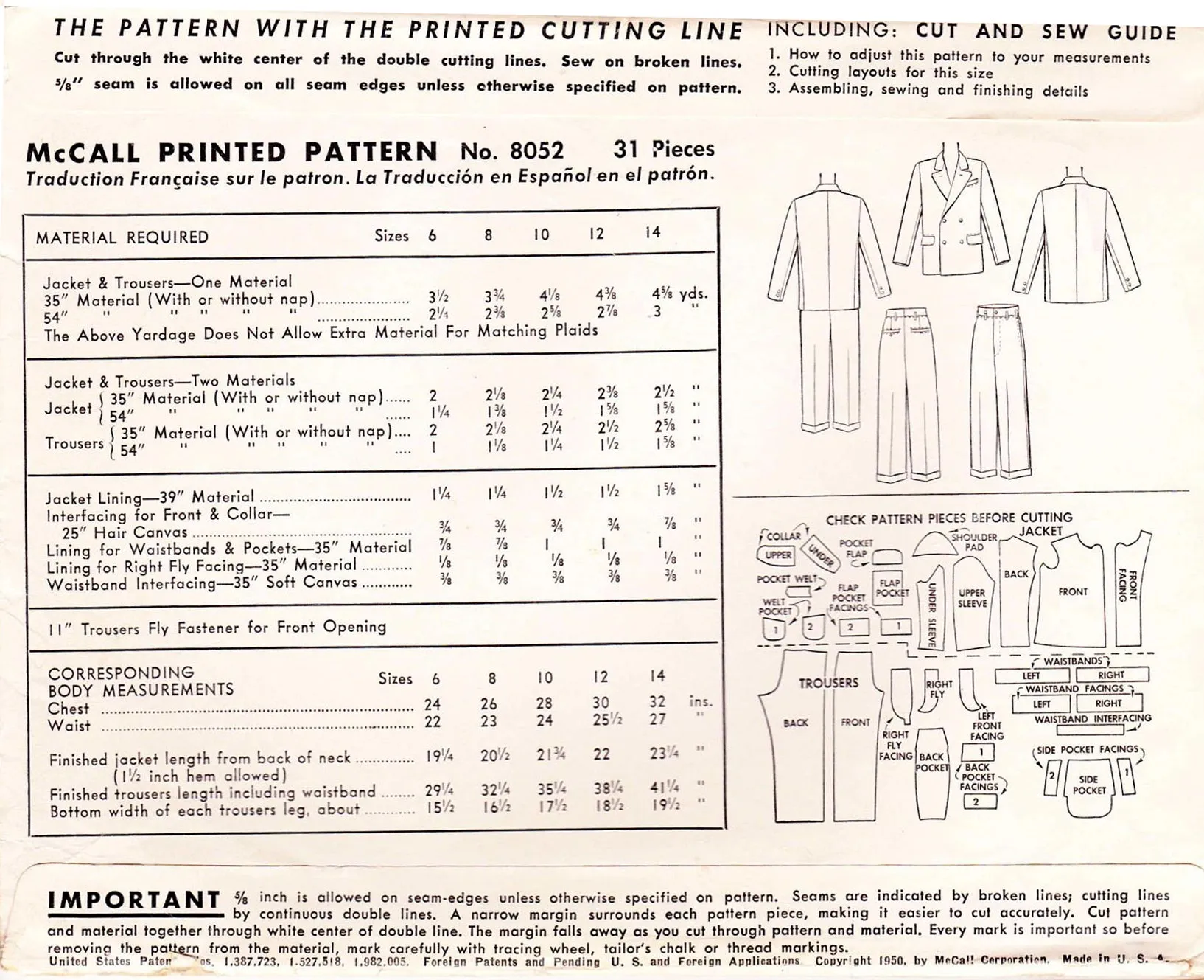 1950 Boys' Jacket & Trousers, Original Simplicity 8052