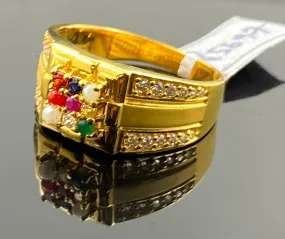 22k Solid Gold Traditional Men Mix color Stone Ring r5697