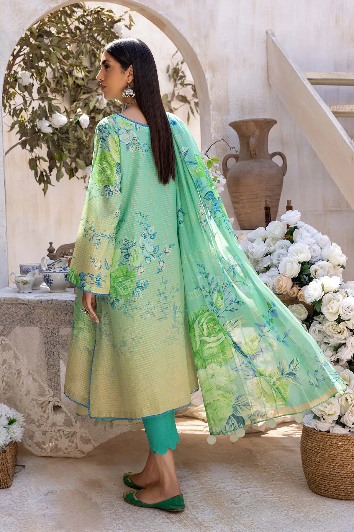 3-Pc Charizma Unstitched Printed Bnarsi Suit With Banarsi Lawn Dupatta CP23-39