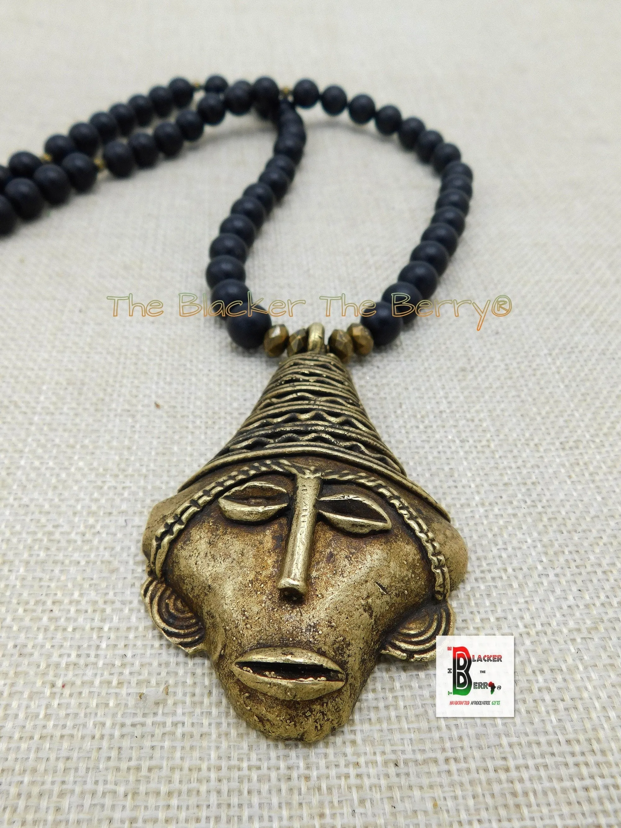 African Men Necklace Black Brass Large Ethnic Jewelry Black Owned Afrocentric