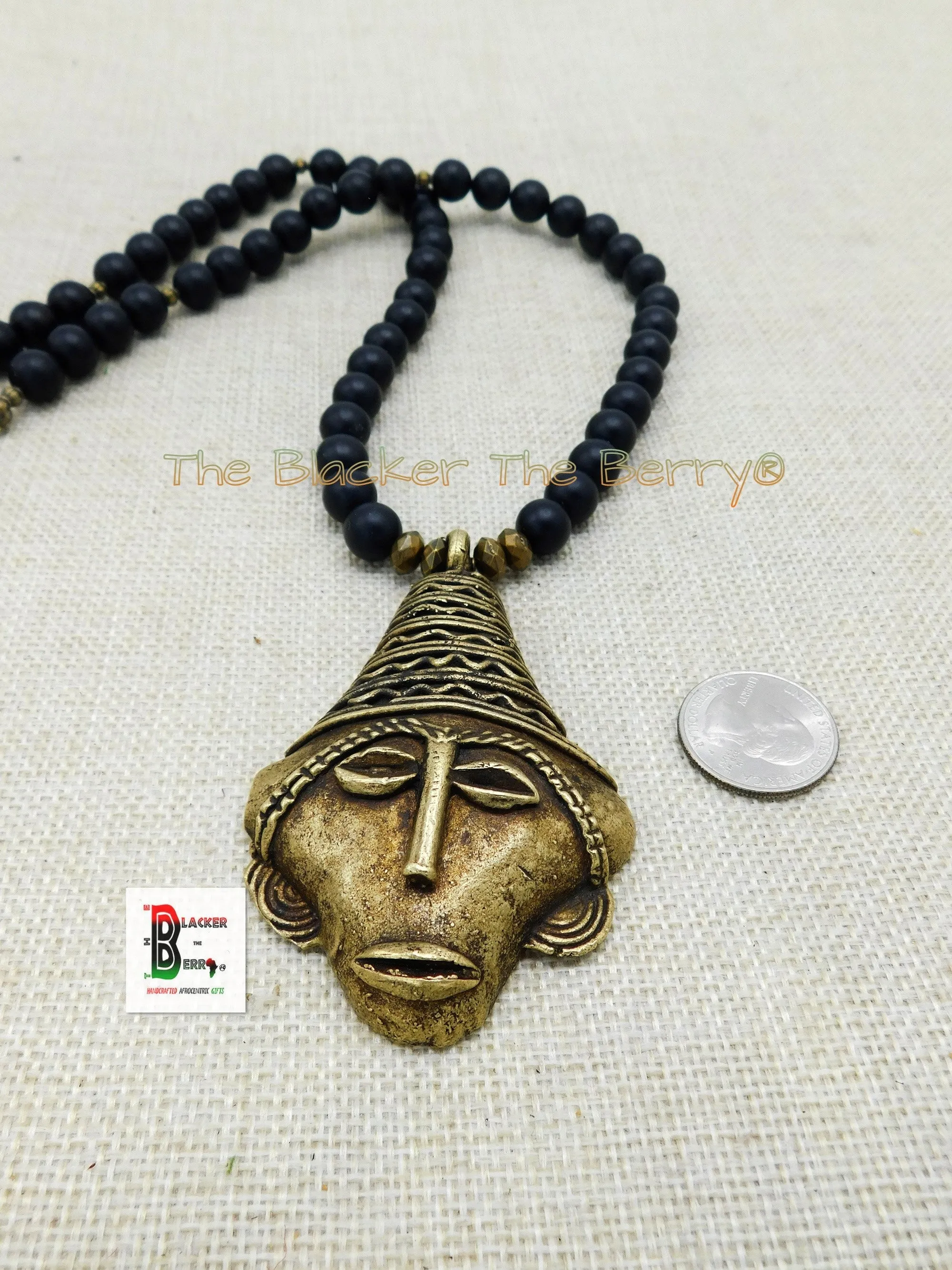 African Men Necklace Black Brass Large Ethnic Jewelry Black Owned Afrocentric