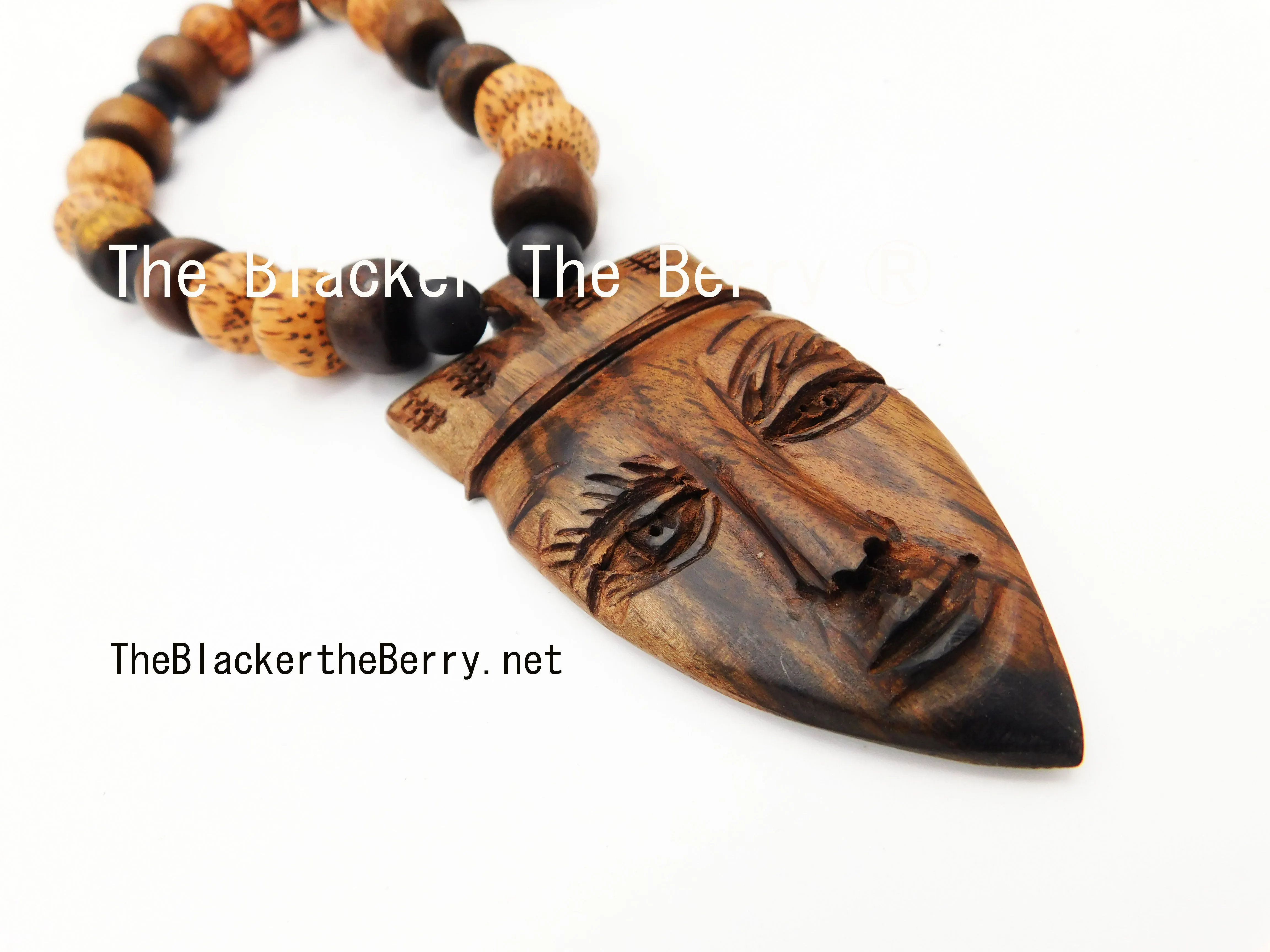 African Men Necklace Face Pendant Ebony Handmade Beaded Wooden Black Jewelry