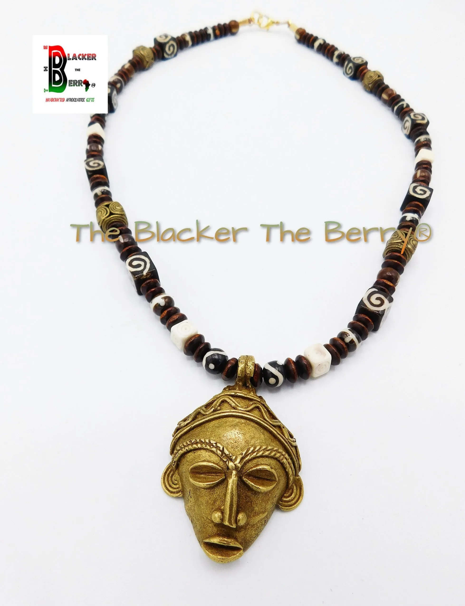 African Necklaces Ethnic Afrocentric Beaded  Mask Face Jewelry Handmade