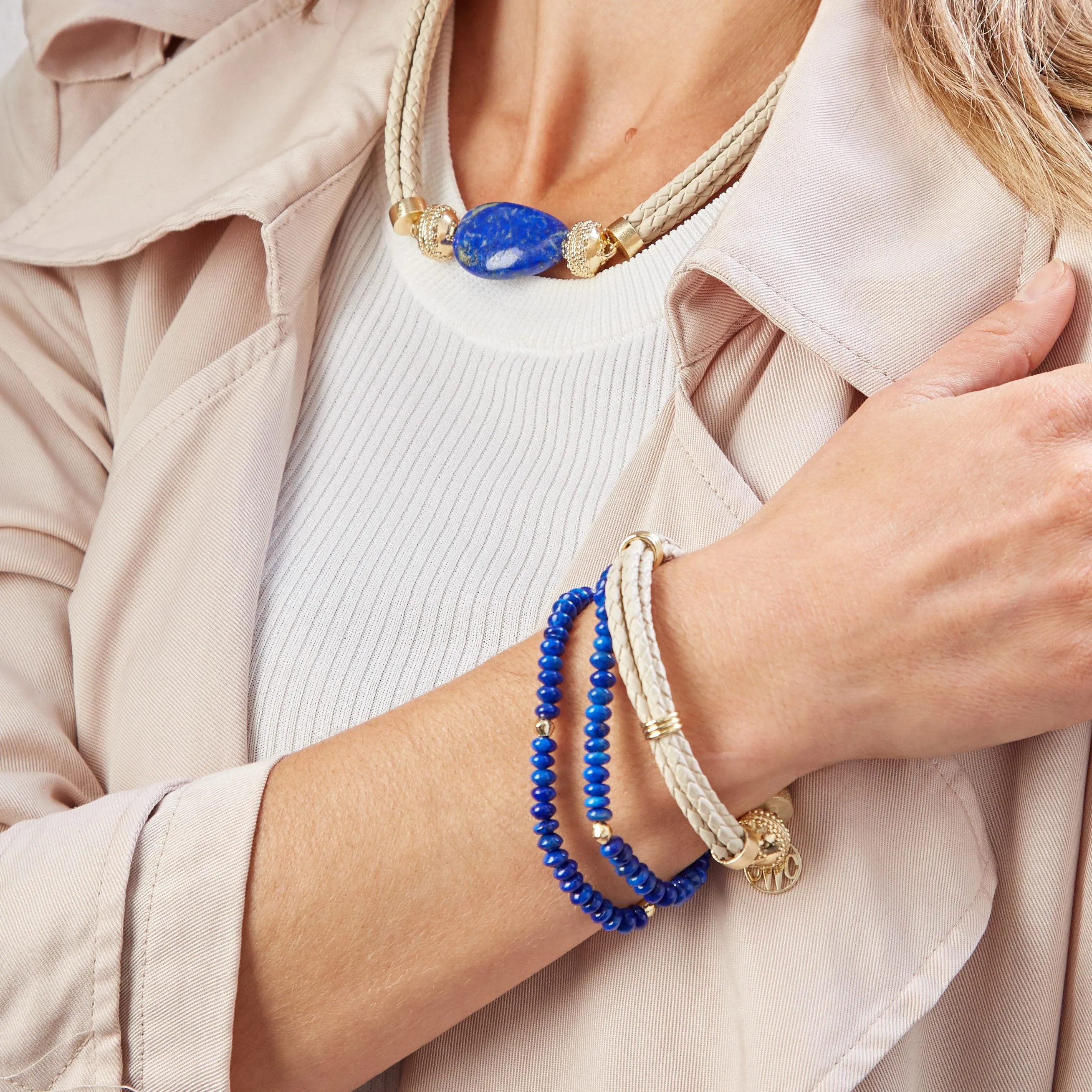 Aspen Braided Leather Beige Bracelet