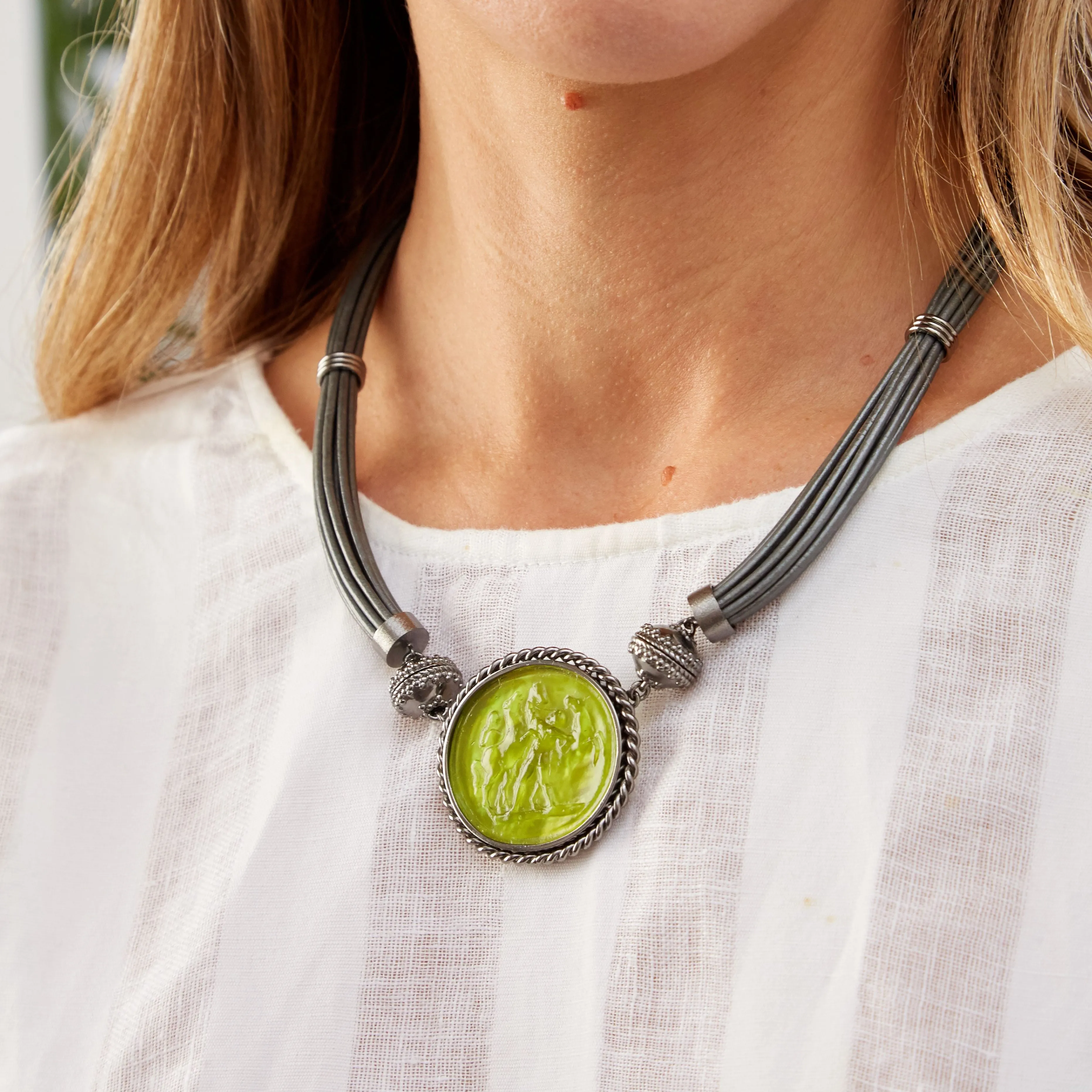 Aspen Leather Pewter Gunmetal Necklace