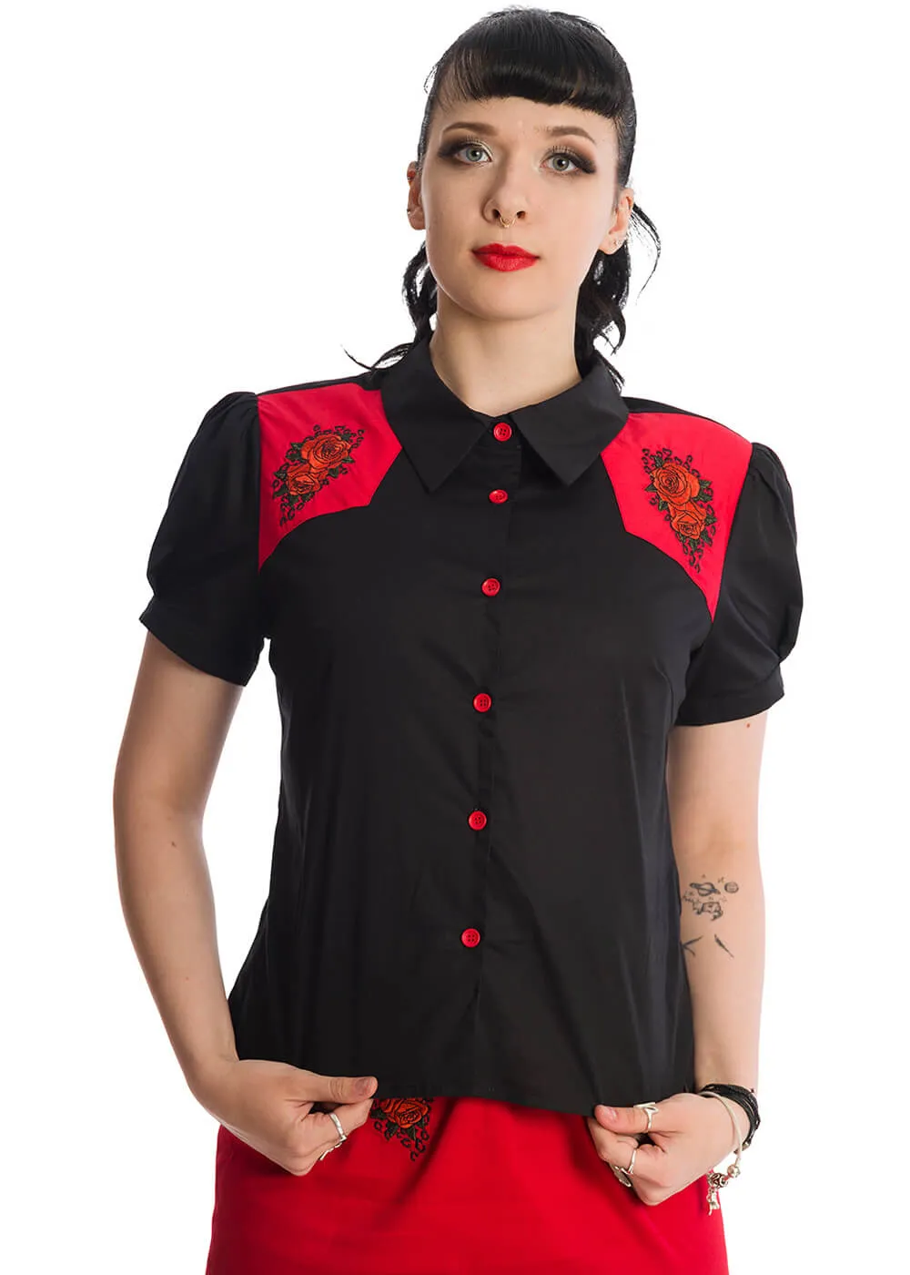 Banned Rockabilly Rose 50's Blouse Black