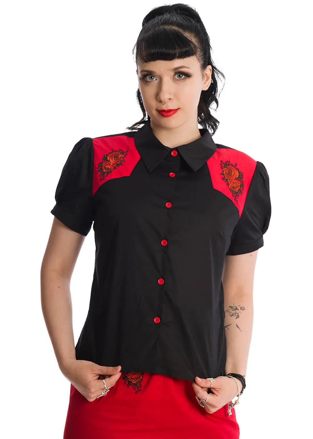 Banned Rockabilly Rose 50's Blouse Black