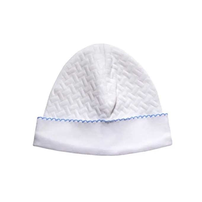 Basketweave Baby Hat - Blue Picot Trim