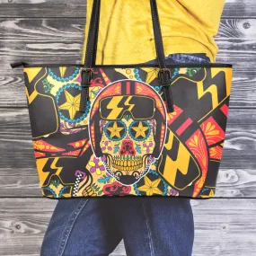 Biker Sugar Skull Large Leather Tote Bag