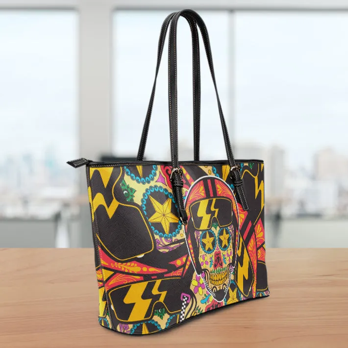 Biker Sugar Skull Large Leather Tote Bag