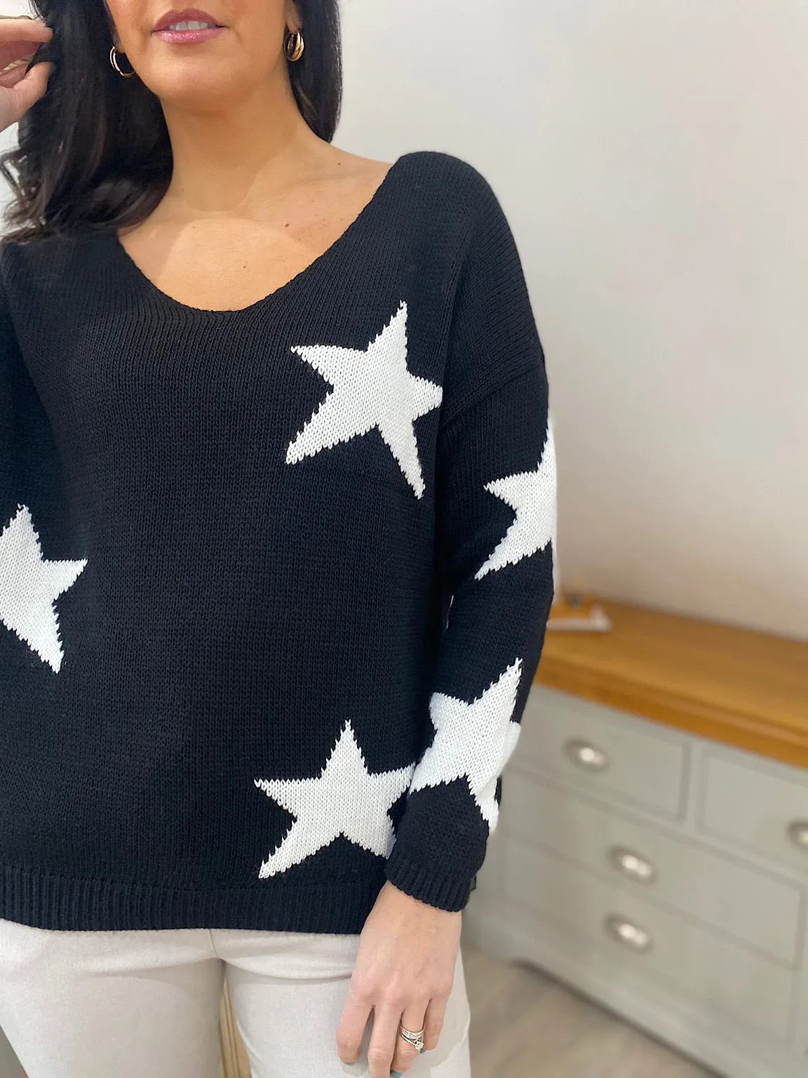 Black Star V Neck Jumper Brenda