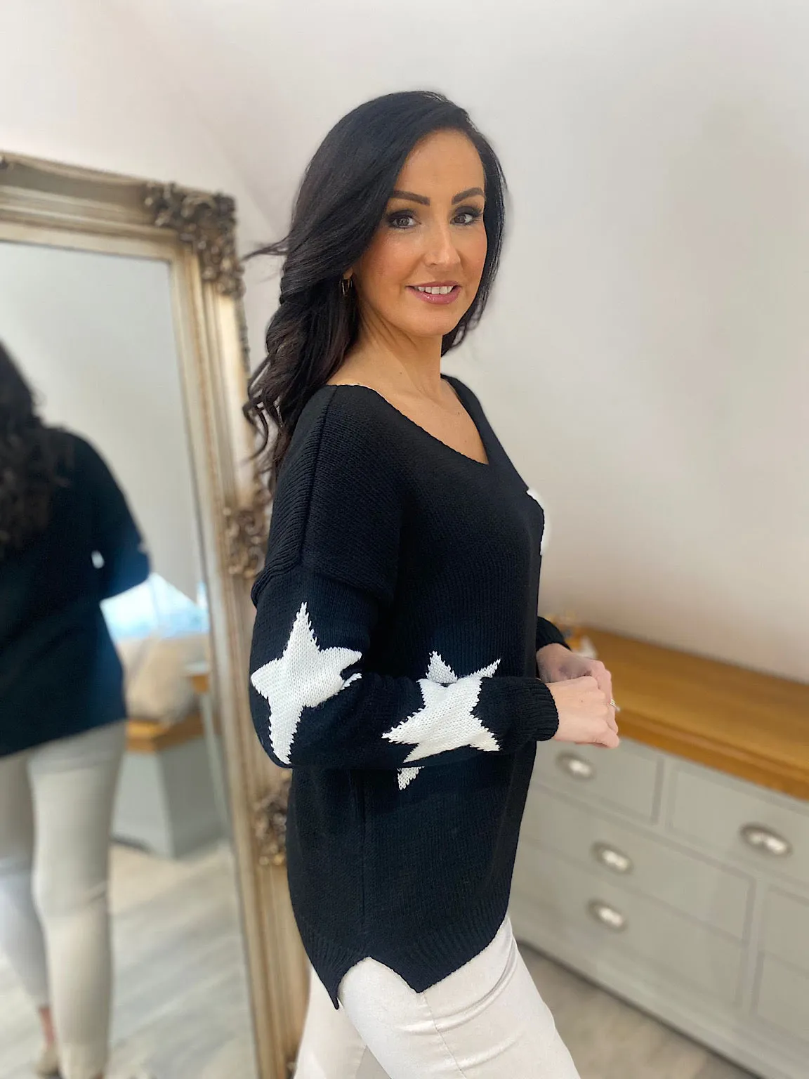 Black Star V Neck Jumper Brenda