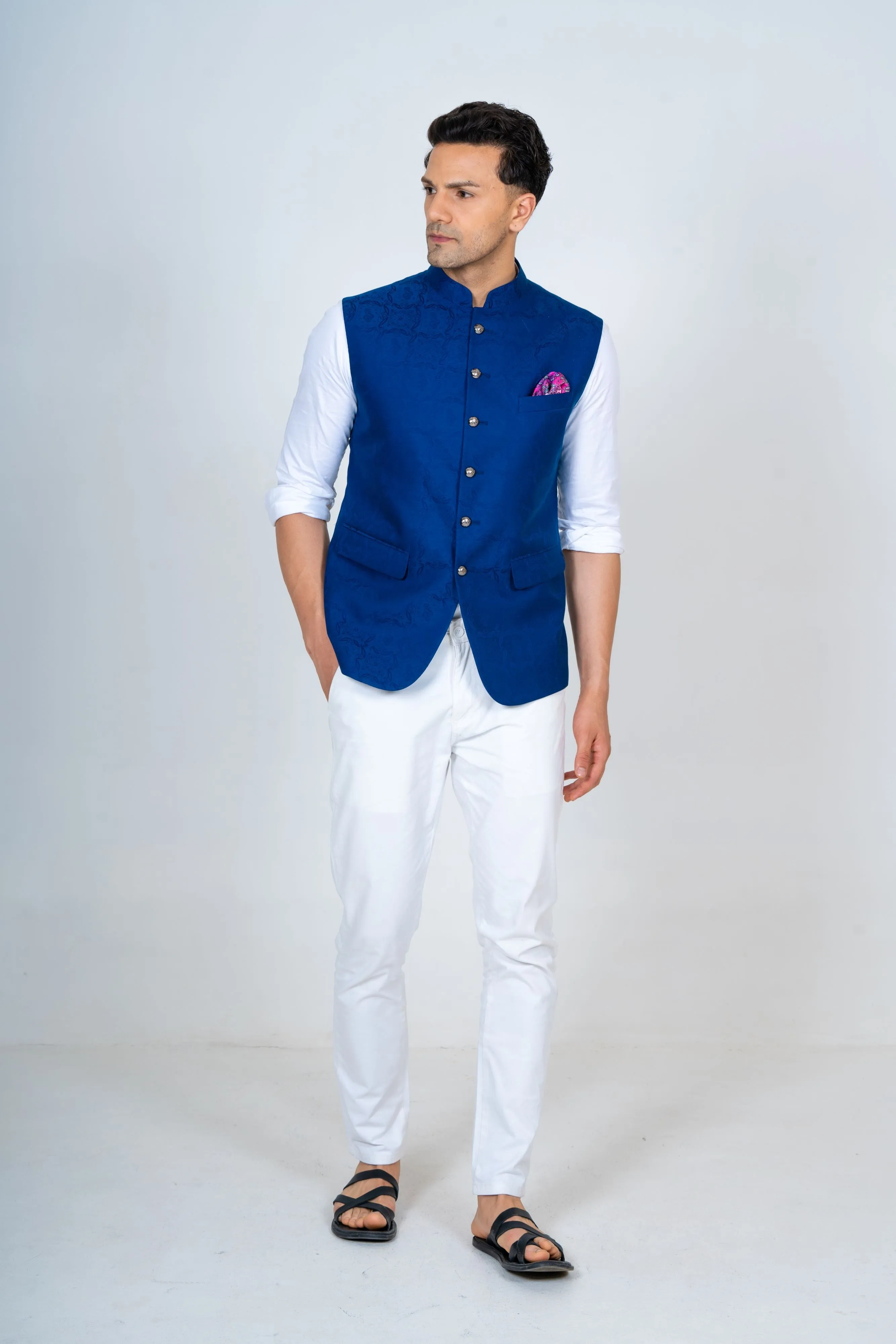 Blue Cotton Nehru Jacket