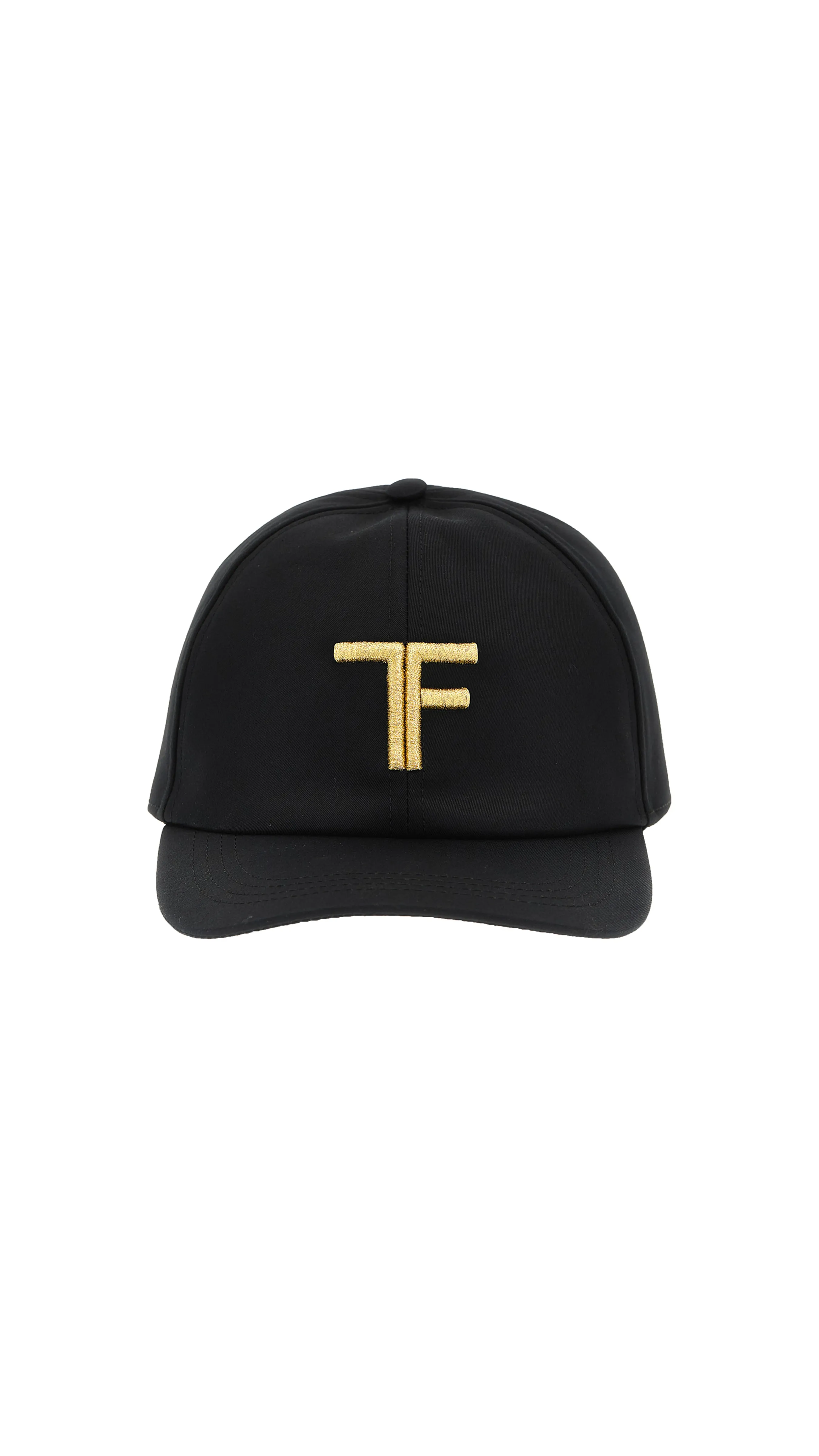 Canvas & Smooth Leather Cap with TF Embroidered Logo - Black/Gold