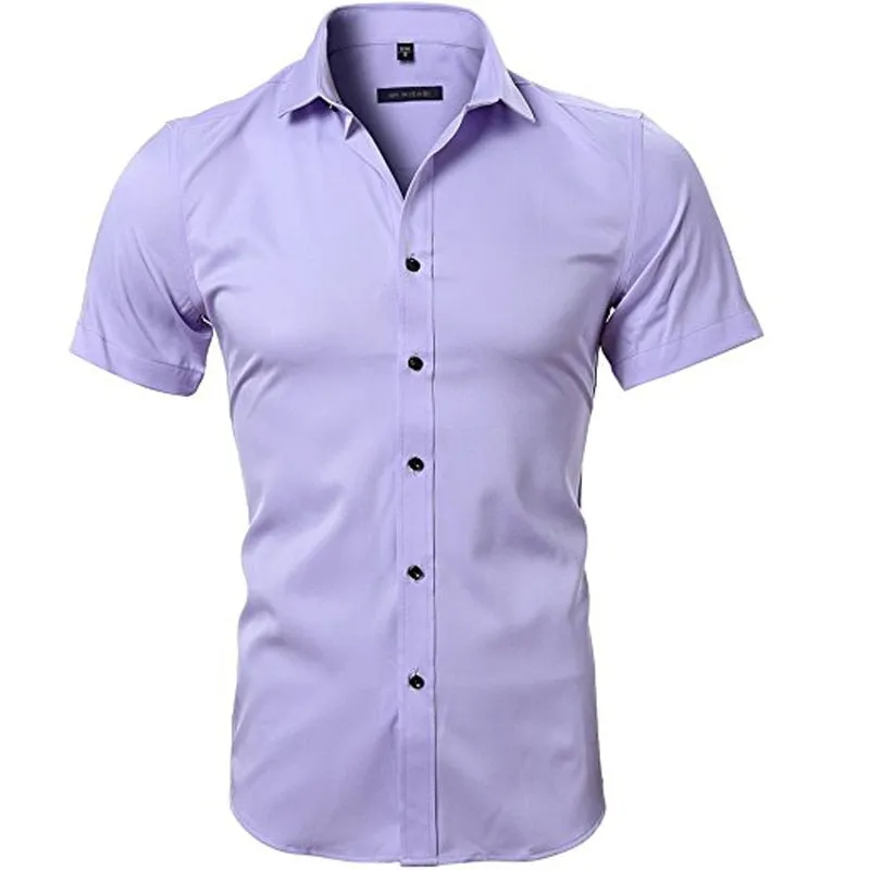 Casual Solid Non Iron Slim Fit Bamboo Fiber Short Sleeve Shirt for Men