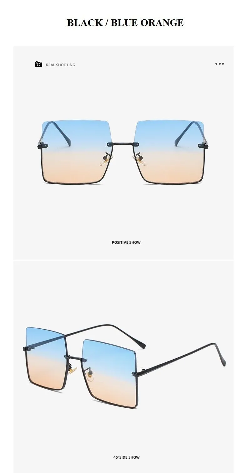 Chic 90s Style Women's Luxury Square Alloy Frame Gradient Sunglasses