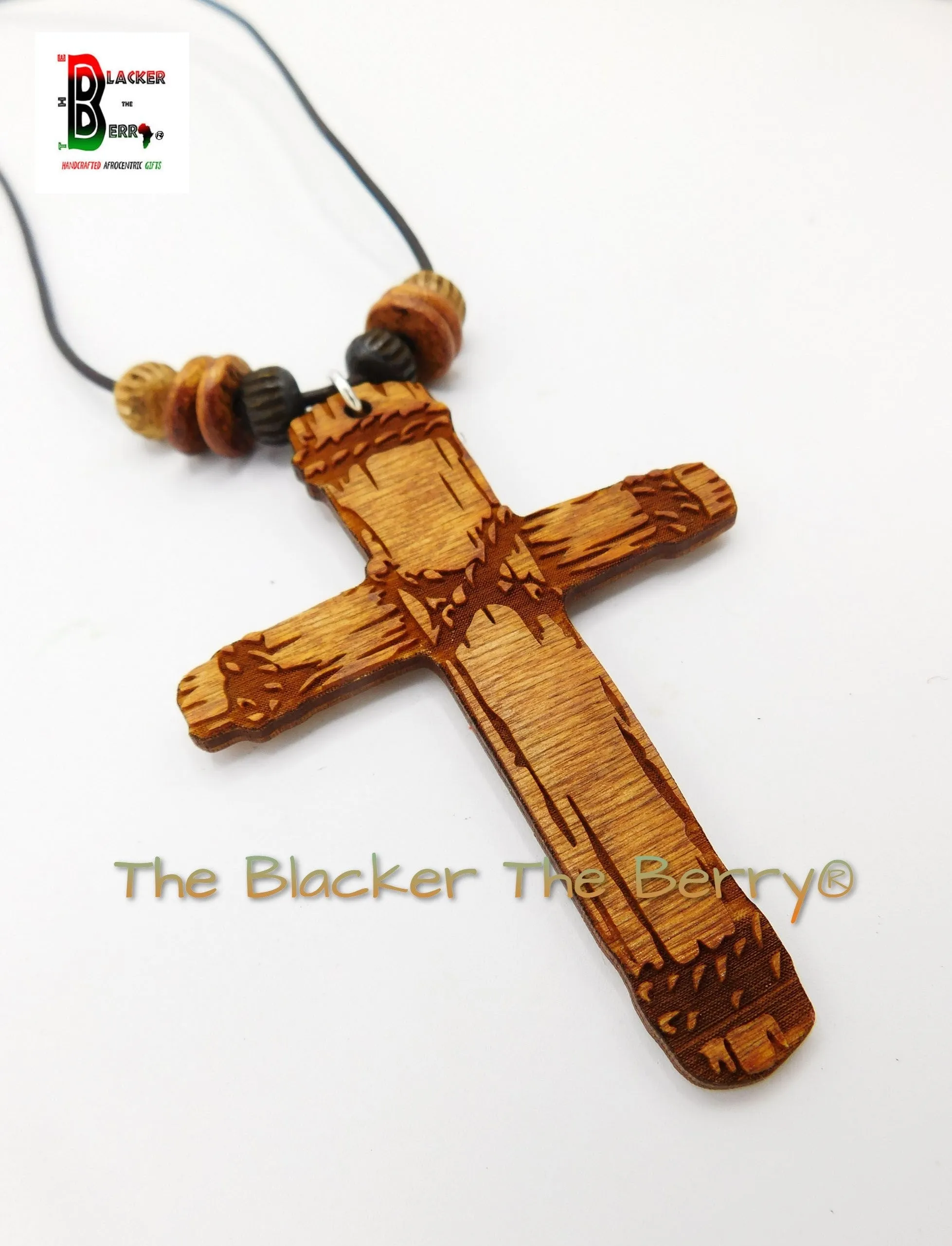 Christian Cross Necklace Jewelry Wooden Pendant Handmade The Blacker The Berry