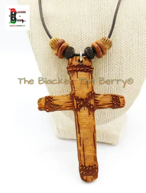 Christian Cross Necklace Jewelry Wooden Pendant Handmade The Blacker The Berry