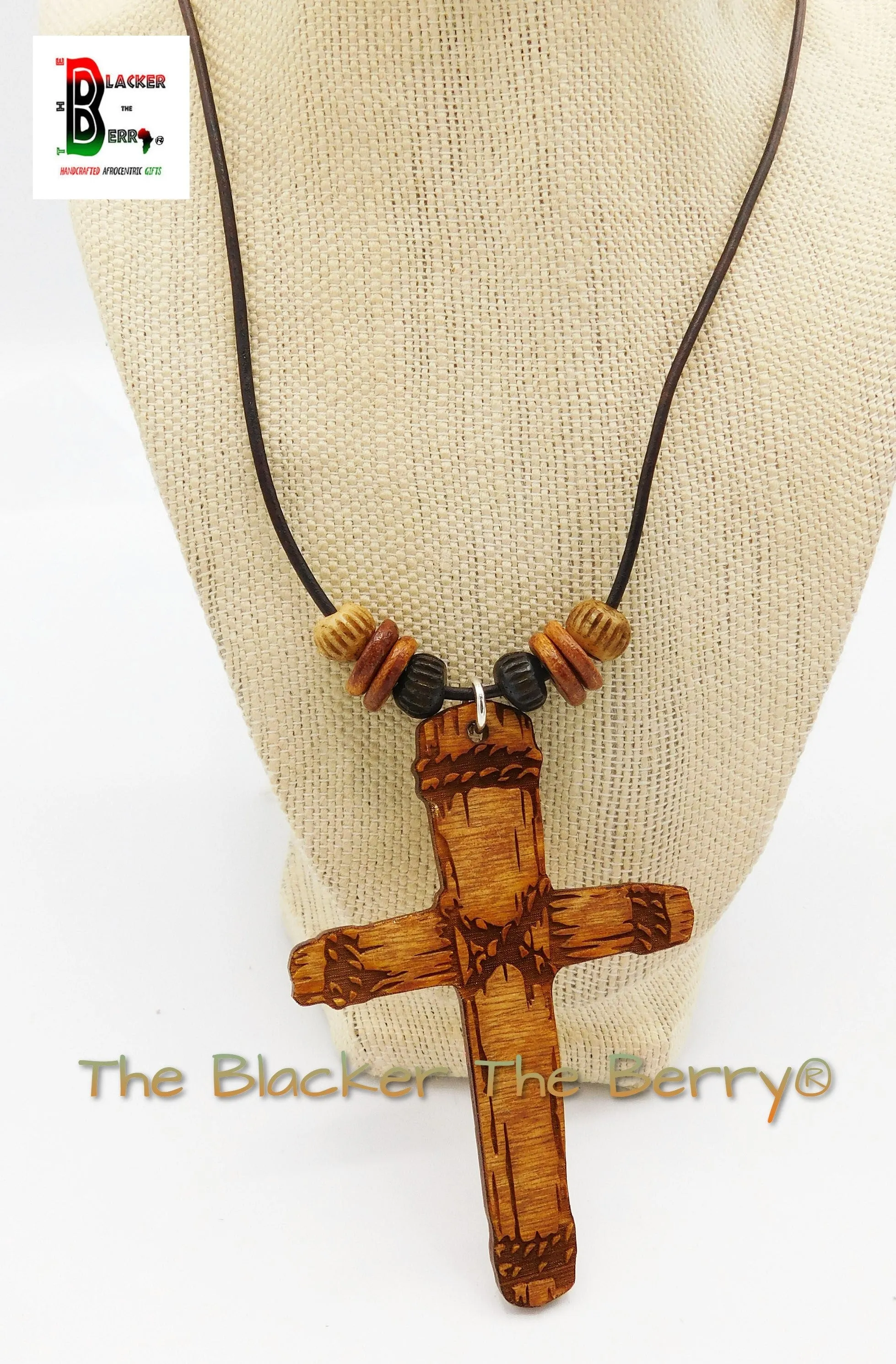 Christian Cross Necklace Jewelry Wooden Pendant Handmade The Blacker The Berry