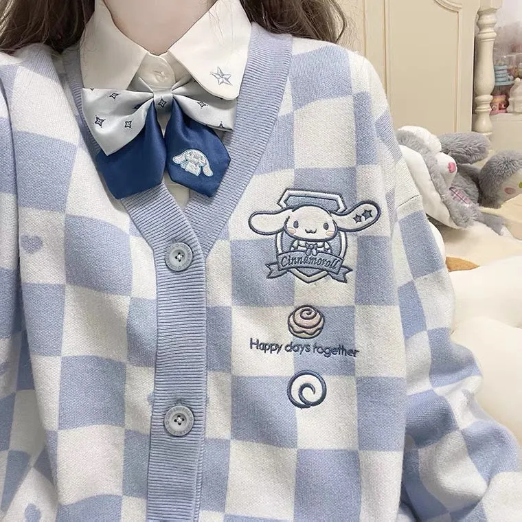 Clearance Sanrio checkboard pattern cardigans kuromi