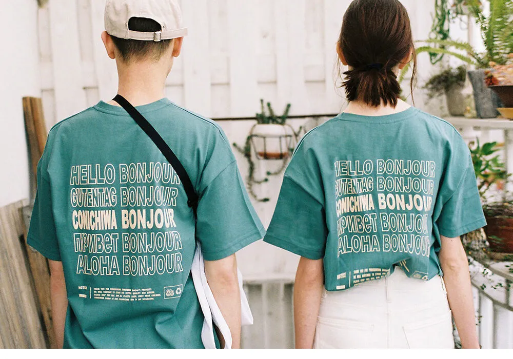 CONICHIWA bonjour  |Crew Neck Unisex Street Style Cotton Short Sleeves Logo