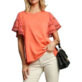 Coral Crocheted Short Sleeve Shirt