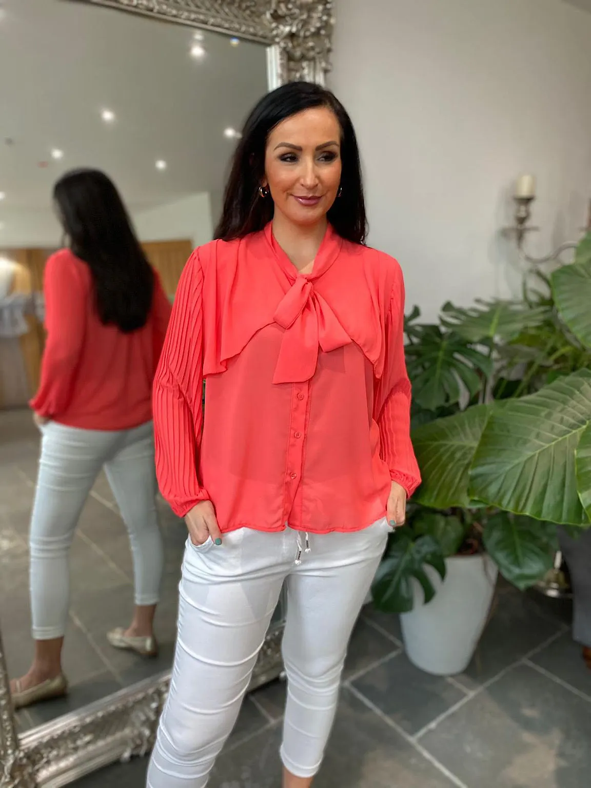 Coral Pleated Sleeve Blouse Diana