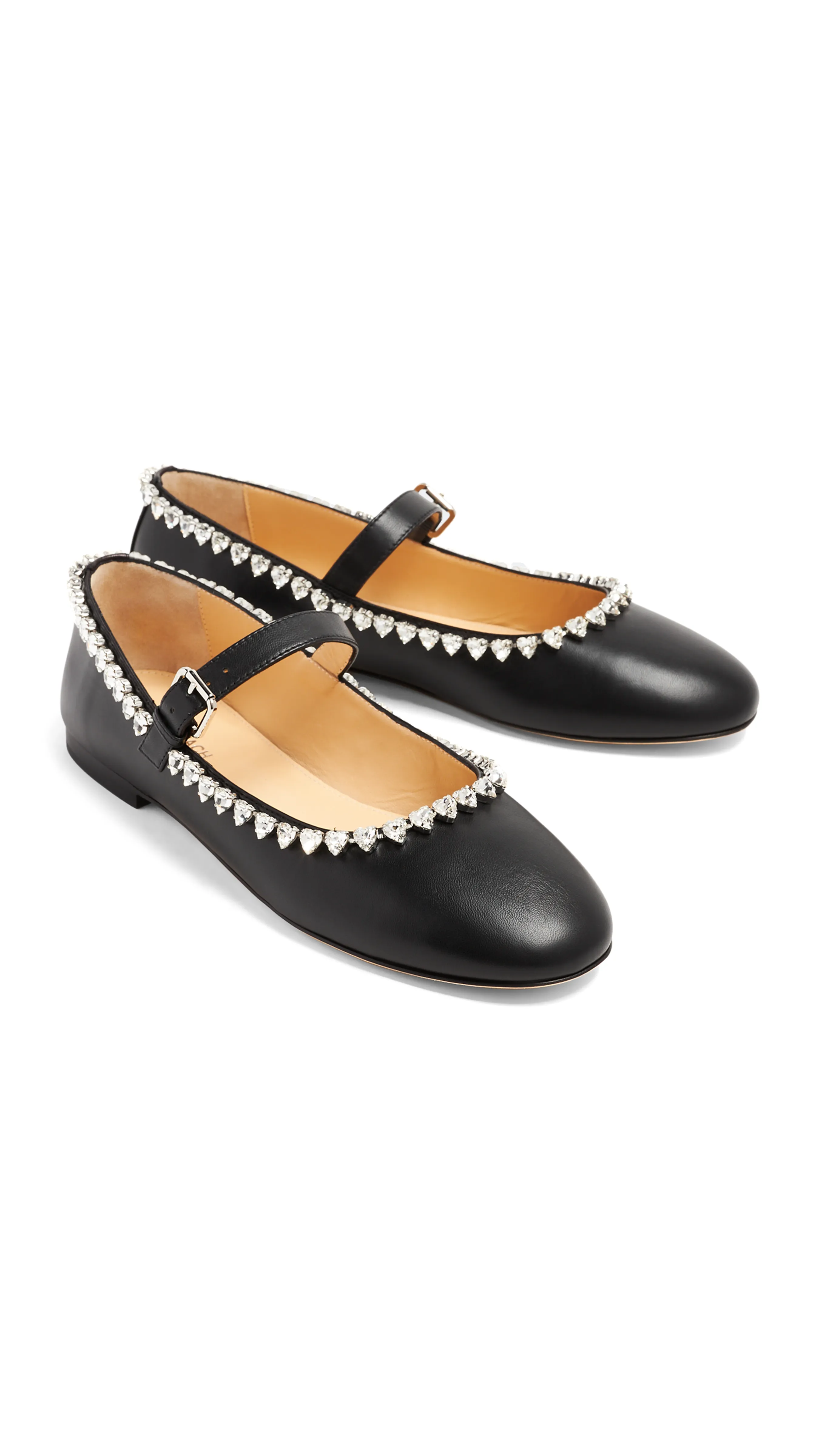 Crystal Hearts Nappa Ballerinas - Black