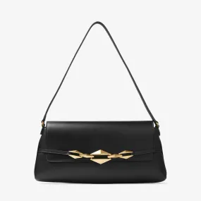 Diamond Shoulder East-west Black Calf Leather Shoulder Bag