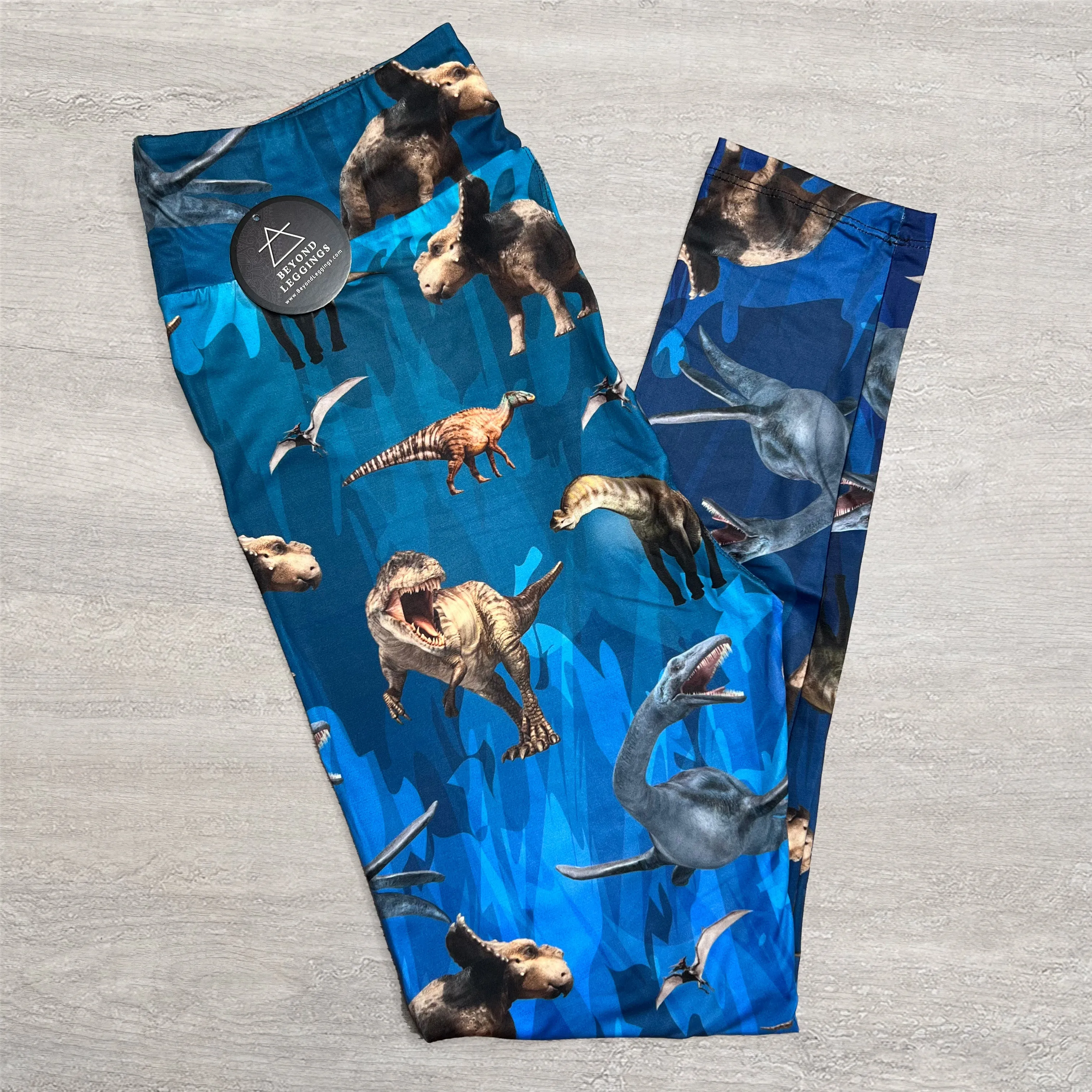 Dinosaurs on Blue Kids Soft Leggings