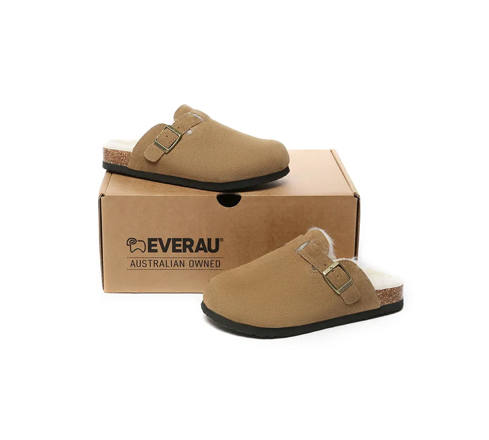 EVERAU Adjustable Buckled Straps Slip-on Suede Flat Clog Slides Malka