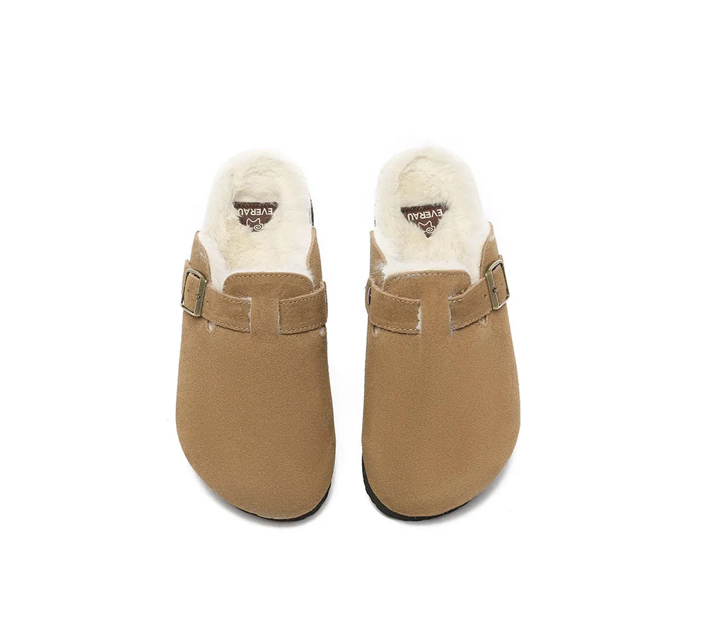 EVERAU Adjustable Buckled Straps Slip-on Suede Flat Clog Slides Malka