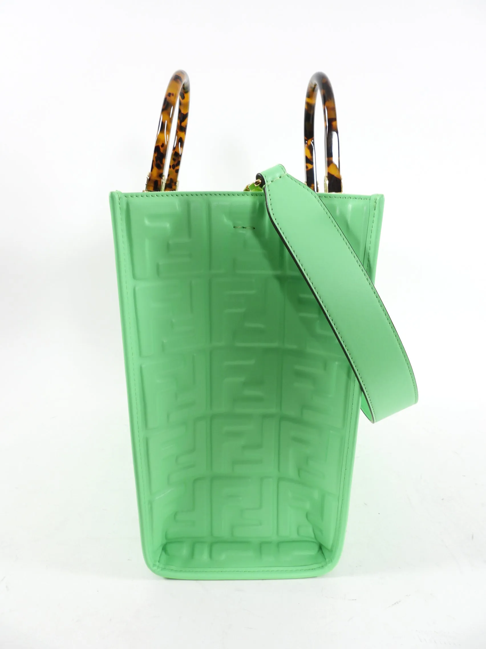 Fendi Edamame Green Leather Embossed Sunshine Tote Bag