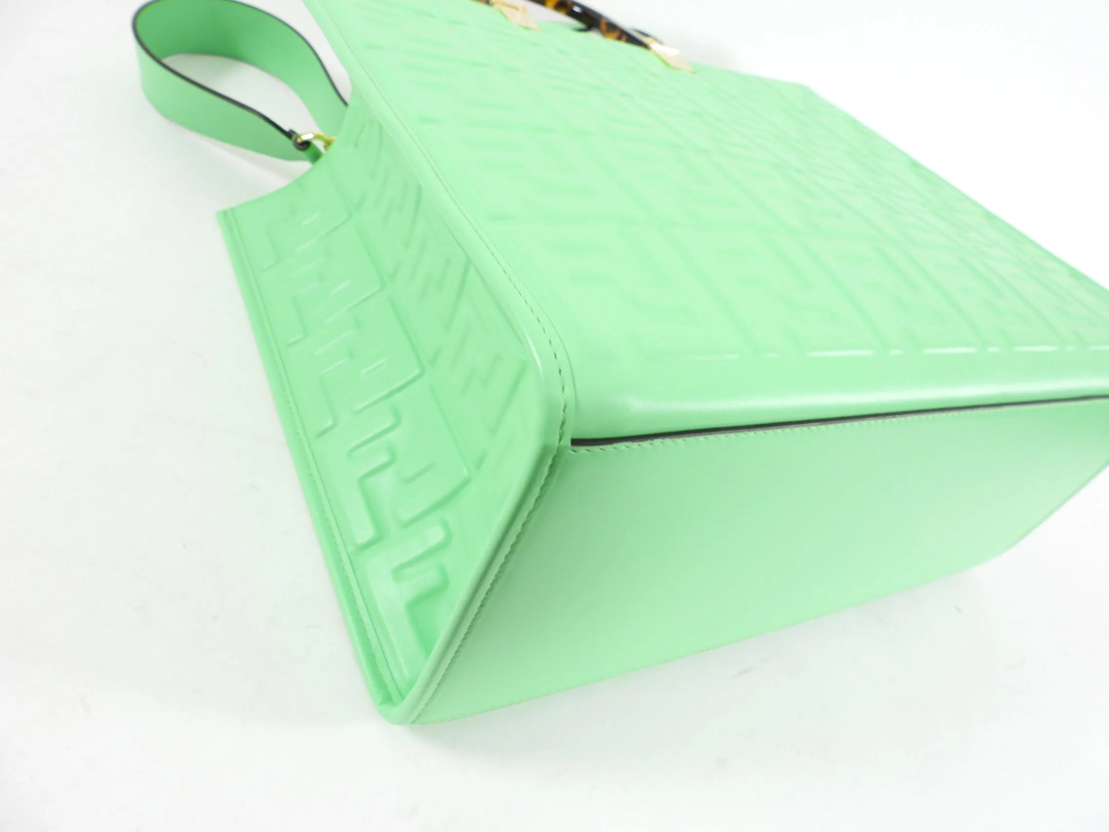 Fendi Edamame Green Leather Embossed Sunshine Tote Bag