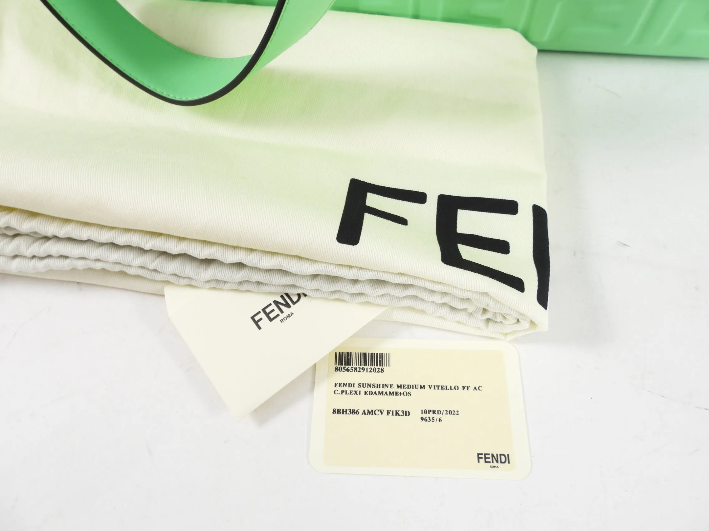 Fendi Edamame Green Leather Embossed Sunshine Tote Bag