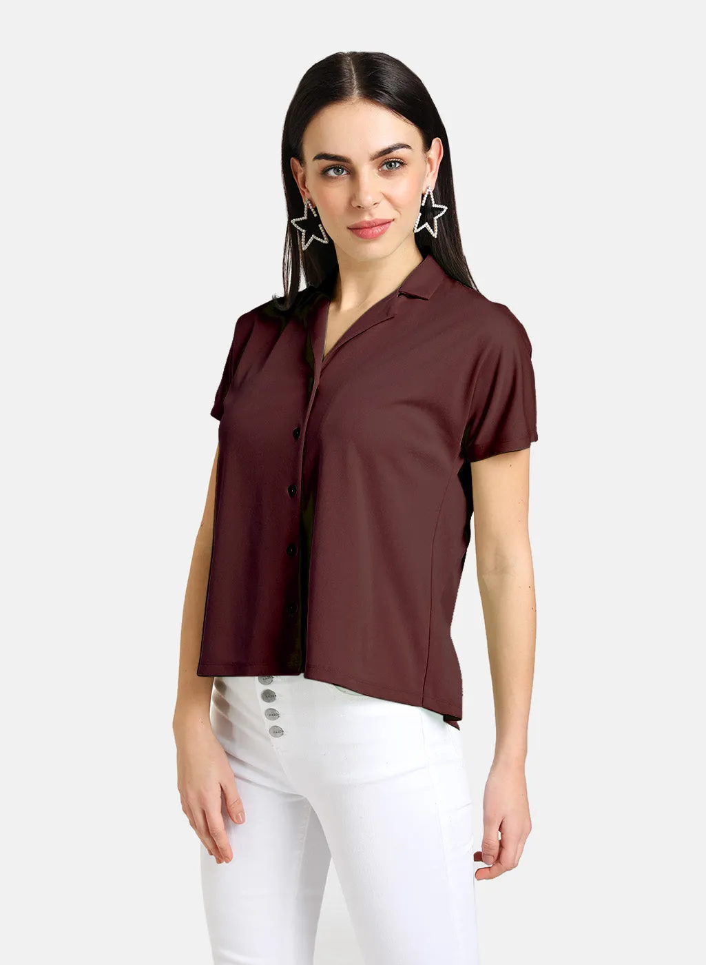 Half Sleeve Shirt With Notch Collar