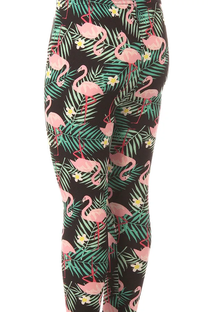 Kid's Tropical Plant Flamingo Pattern Printed Leggings