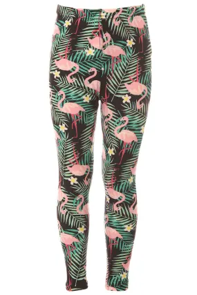 Kid's Tropical Plant Flamingo Pattern Printed Leggings