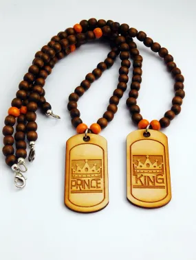 King & Prince Necklaces Beads Jewelry Father Son Wooden Orange Brown Dog Tags Handmade