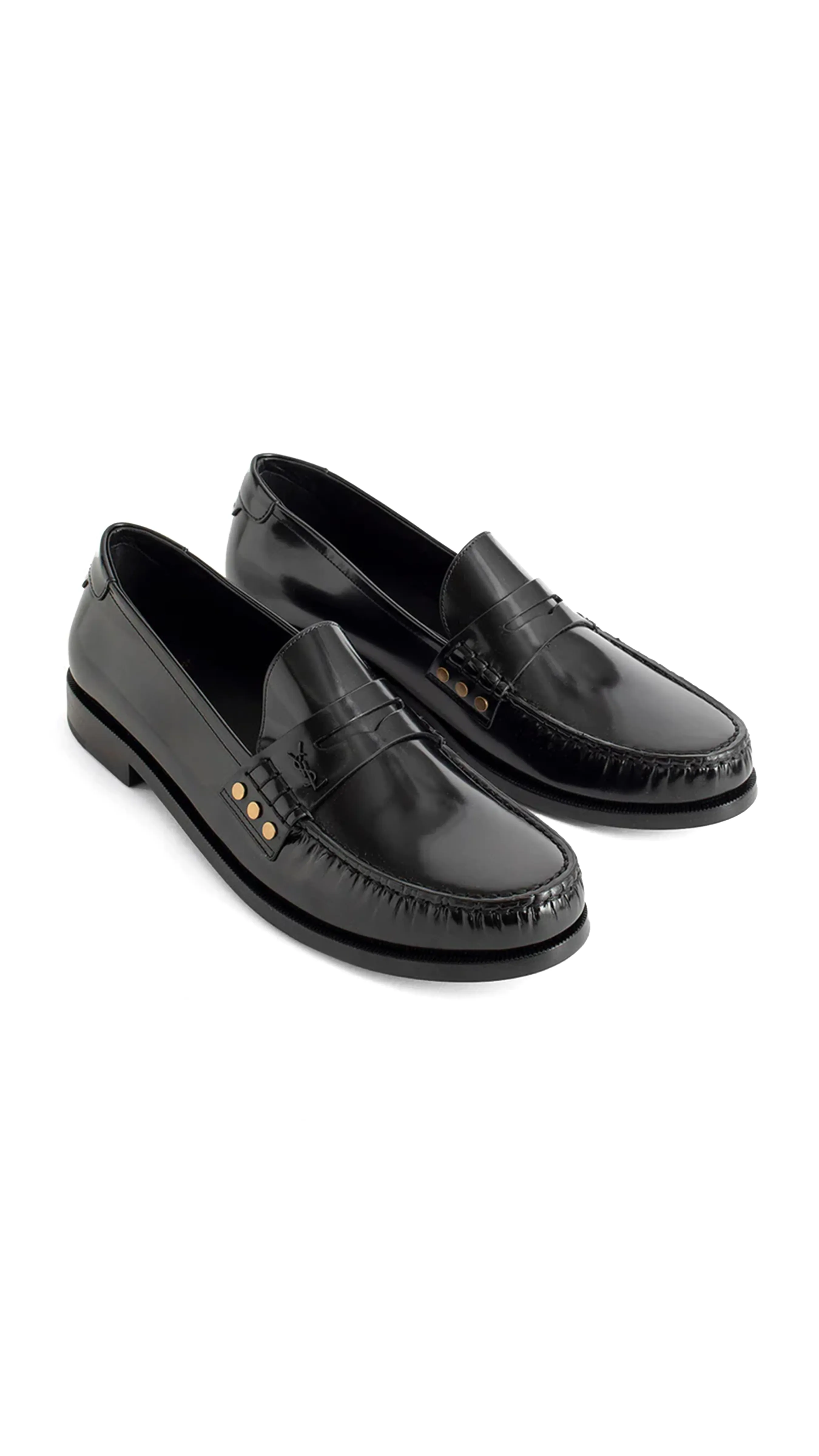 Le Loafer Penny Slippers in Glazed Leather - Black