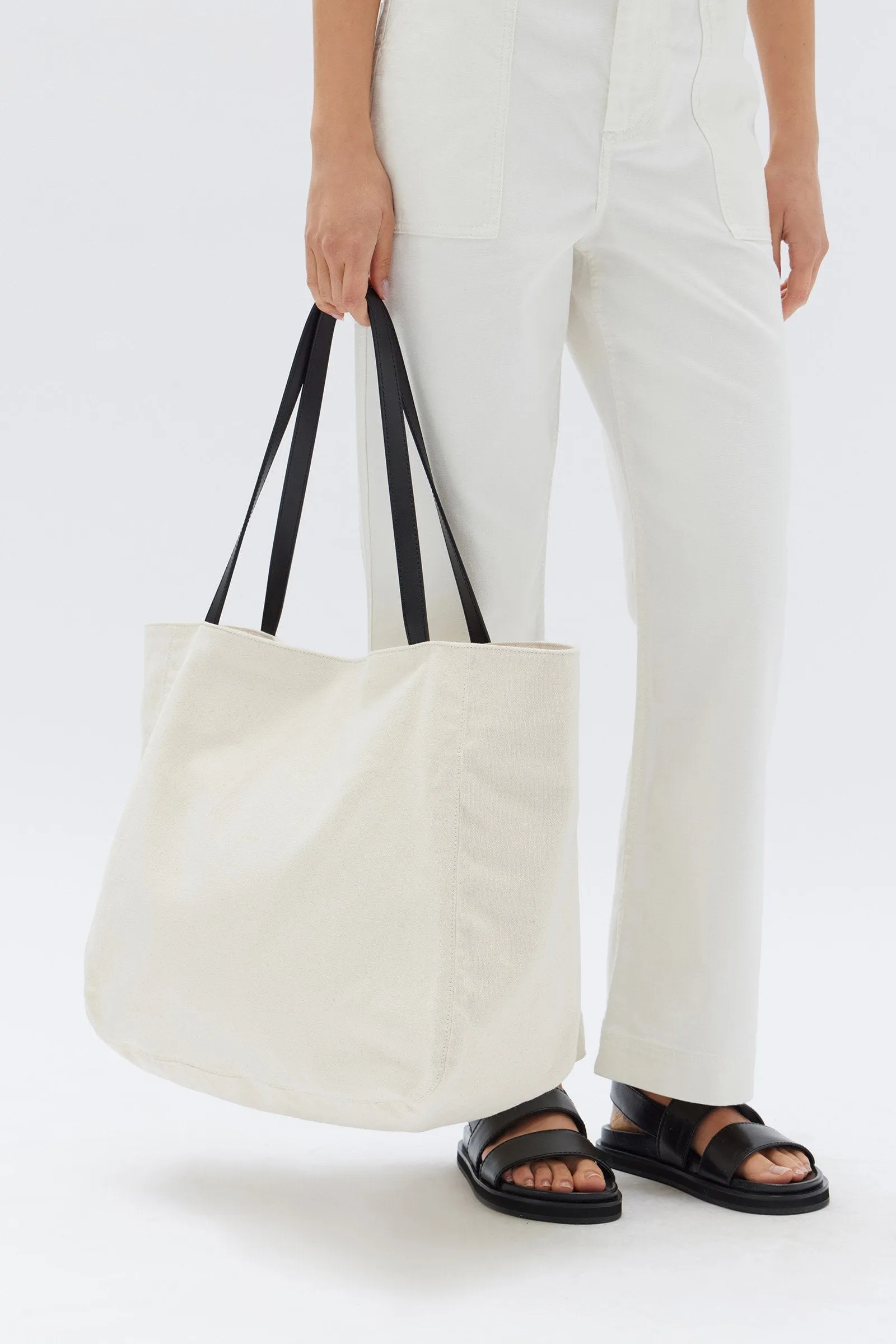 Leather Trim Canvas Tote