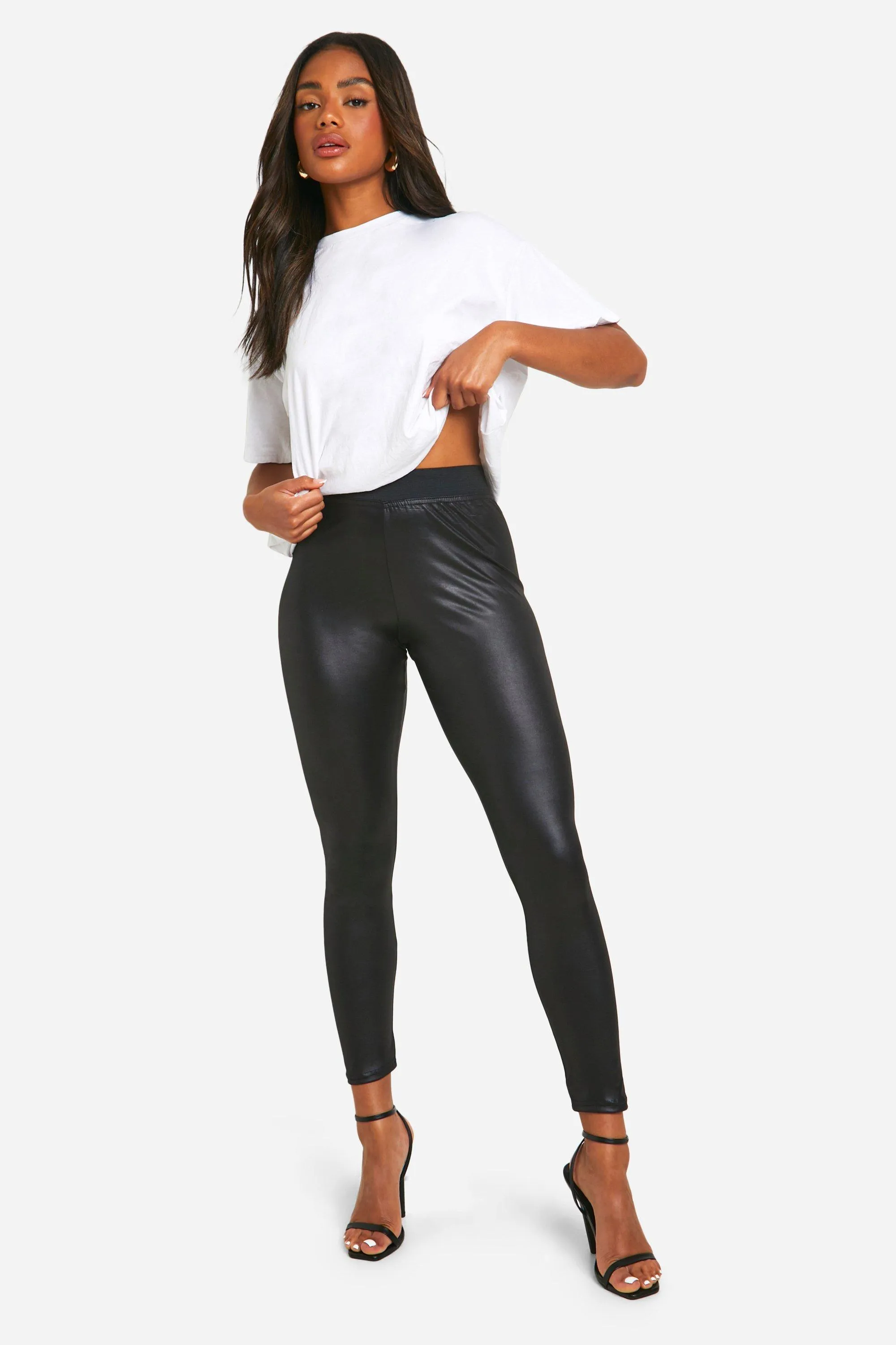 Leggings | Waist Cinching Leather Look Leggings | boohoo