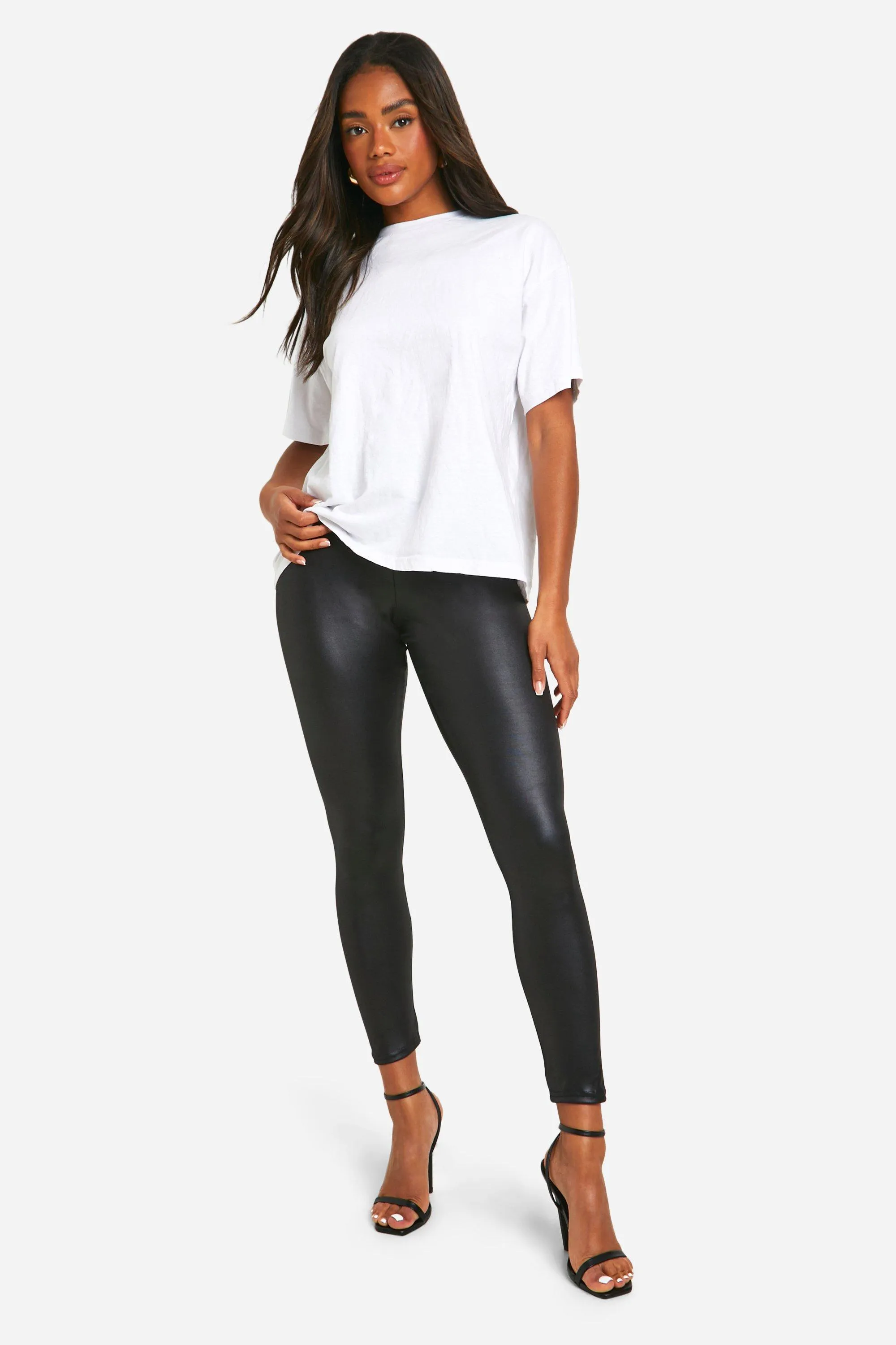 Leggings | Waist Cinching Leather Look Leggings | boohoo